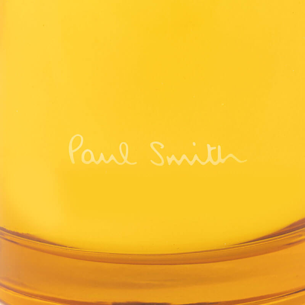 Paul Smith Duftkerze Daydreamer, Glasgefäss, gelb-blau, detail Schriftzug